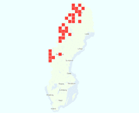 Rasterkarta över utbredningen av Fjällhumla