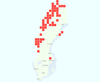 Rasterkarta över utbredningen av Berghumla