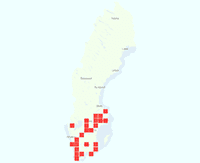 Rasterkarta över utbredningen av Sydlig åkerhumla
