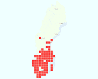 Rasterkarta över utbredningen av Vallhumla